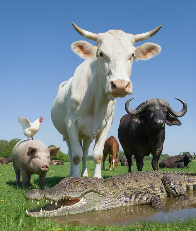 Imagen de algunos animales que pueden ser registrados en Mi Ganado, el mejor Software Ganadero y Sistema de Gestión Ganadera, ¡hasta cocodrilos!